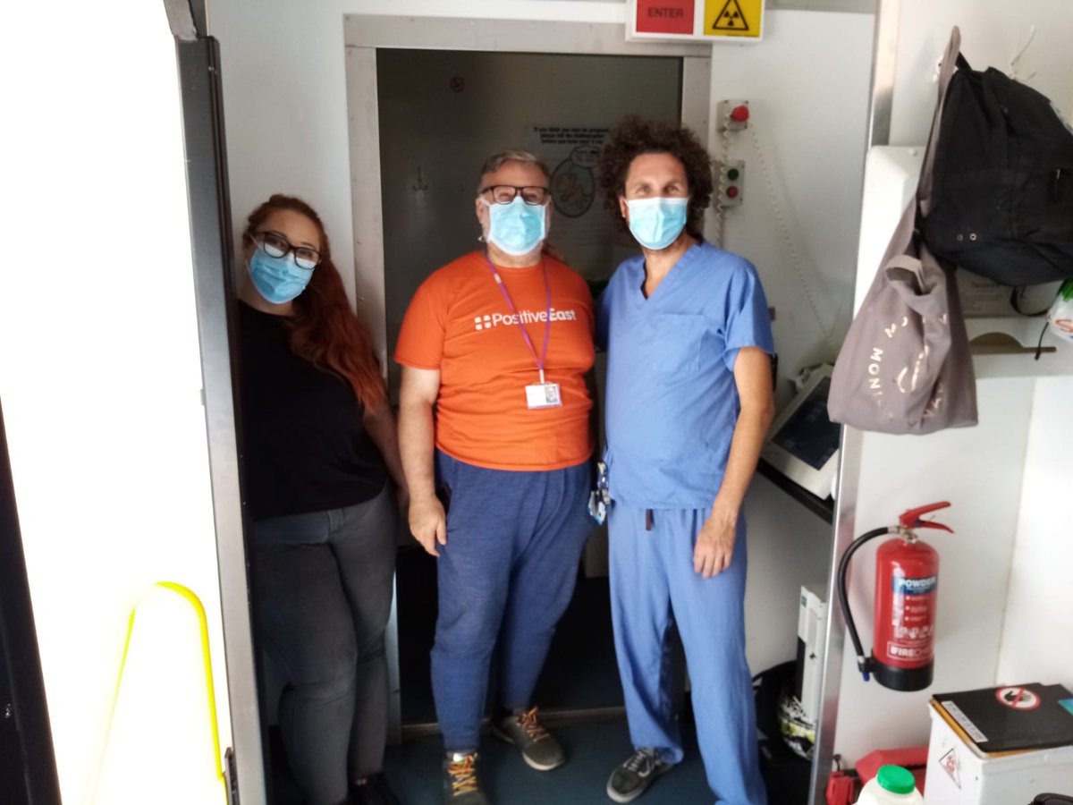 PositiveEast's tweet photo. @MassimoBearLing and @RickyKrokos are with the @uclh @FindandTreat team offering advice about #HIV #PrEP #PEP and #sexualhealth @salvationarmyuk Founders House in E1. https://t.co/0E6hJ39zU9
