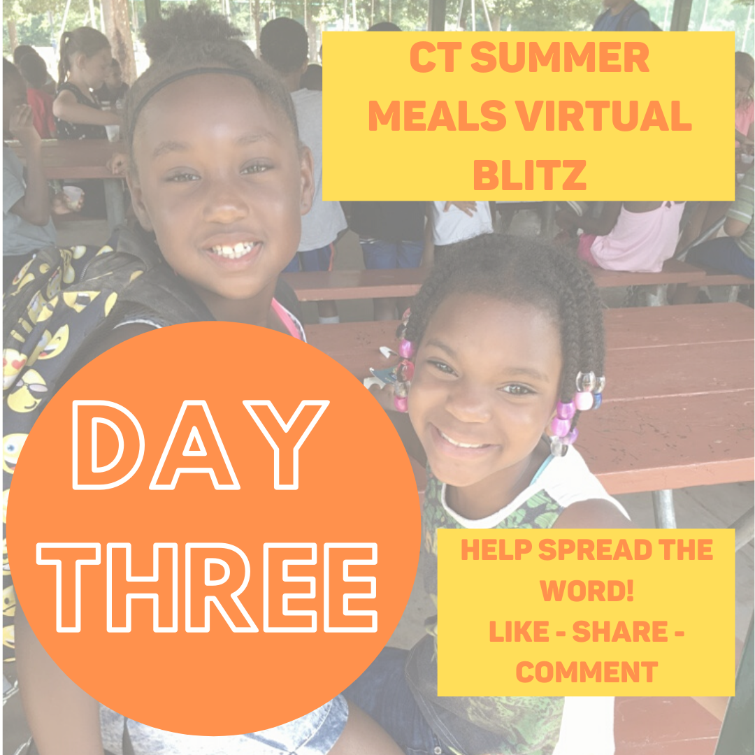 CTSummerMeals's tweet photo. It's DAY 3 of the #ctsummermeals #VirtualBlitzWeek! It's amazing to see how many people your posts reached over the last 2 days. Let's keep this up today! You can join us by using the Virtual Blitz Social Media Toolkit in our pinned tweet.
#endhungerct #mealsites #CT https://t.co/ofC1pxzy93