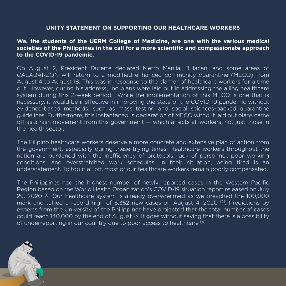 uermmsc's tweet image. [UNITY STATEMENT ON SUPPORTING OUR HEALTHCARE WORKERS]

#TimeOutNow
#DefendFrontliners
#SolusyongMedikalHindiMilitar