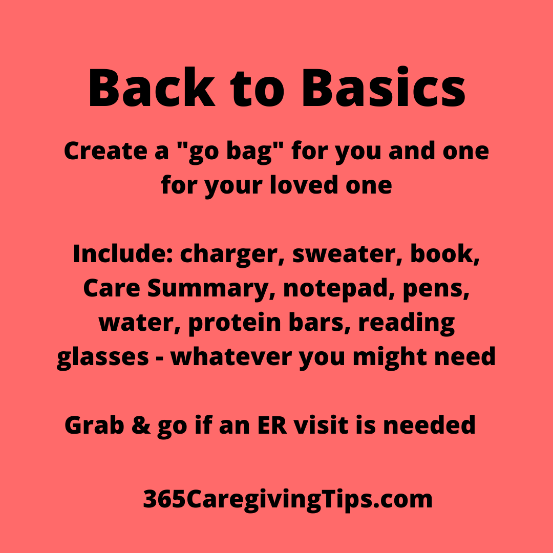 365CareTips's tweet photo. Back to basics: The last thing you need to worry about on your way to the ER is if you have everything. Gather supplies ahead of time, get a pretty bag and stock it full of supplies you might need if you're stuck in the ER for hours on end. #caregiving #gobag #caregivingbasics https://t.co/x1kpz5CKFO