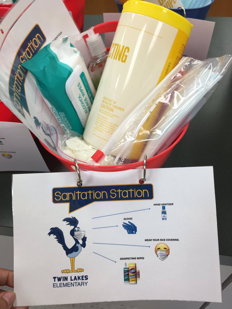 TwinLakesHcps's tweet photo. We are ready for our Sanitation Stations! Keeping everyone safe is our priority. Check out our Roadrunner Rocky...he also has a mask! https://t.co/DnqKC5slPH