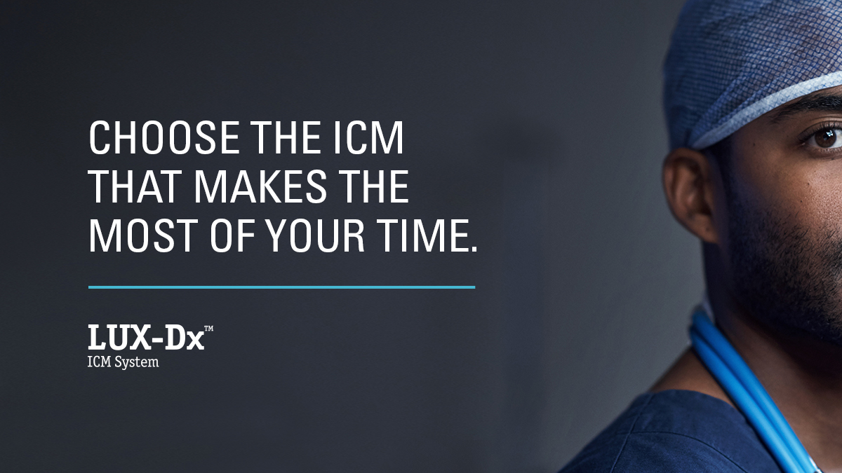 BSCCardiology's tweet photo. A new ICM is now available. The LUX-Dx™ ICM System uses a dual-stage algorithm to detect and verify arrhythmias before sending results. Explore the #LuxLife: https://t.co/P0fpSOU1IG https://t.co/BUVlHdnaou