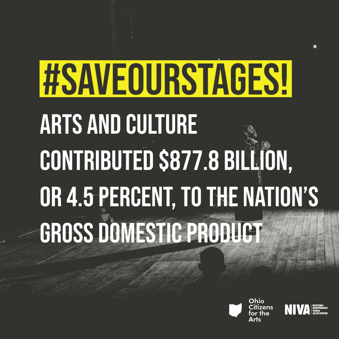 The Save Our Stages Act would provide $10 billion for six months of financial support to keep live performing venues afloat. #SaveOurStages #OhioArtsStrong

1️⃣Learn more: ow.ly/csRp50AQChV
2️⃣Send an email: ow.ly/ecIf50AQChX
3️⃣Share with friends!
