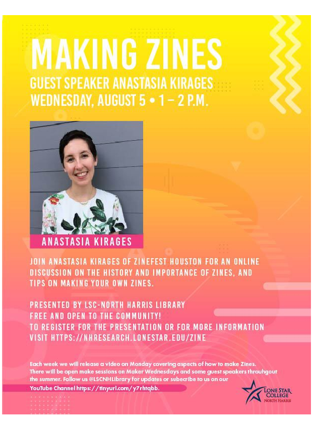 LSCNHLibrary's tweet photo. Join us for a special makerspace program today at 1 PM featuring zine expert @rodi123! #LSCMakes #ZineFest https://t.co/woK0hRHG3V
