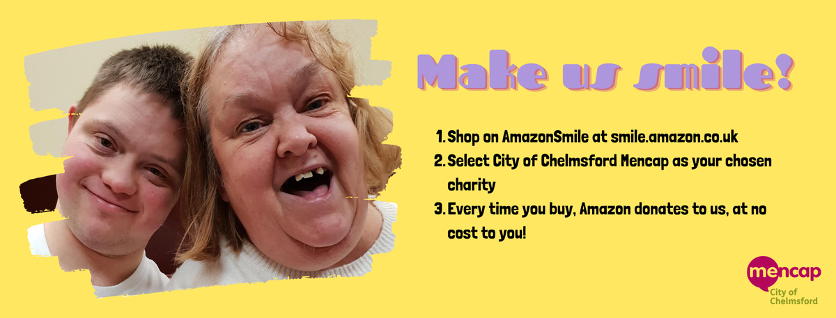 Looking for an easy way to make us smile? Support us using smile.amazon.co.uk and make City of Chelmsford Mencap your chosen charity - then every time you shop, Amazon will donate! 😁😁😁