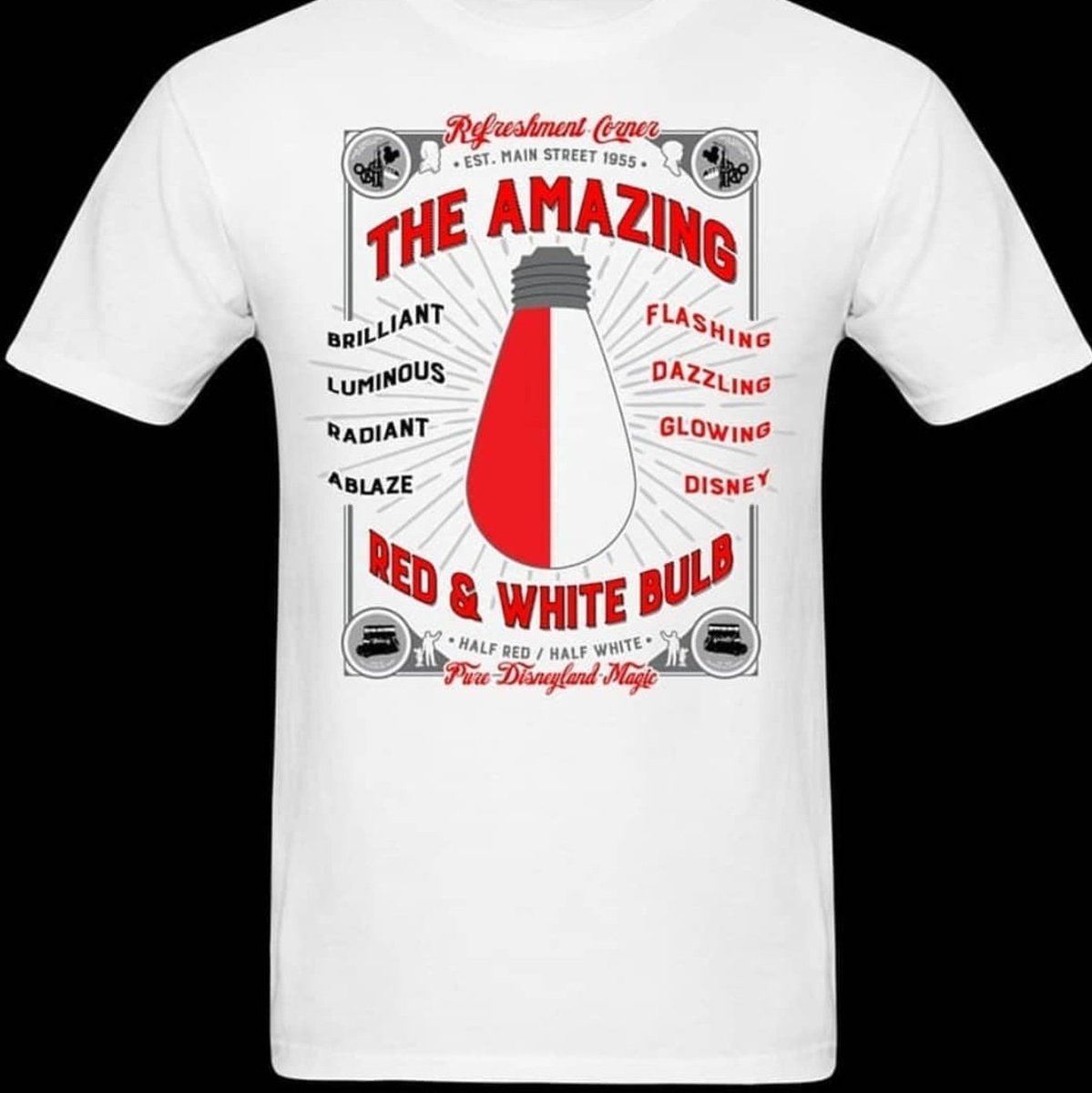 youkilledme1st's tweet photo. On sale for $20!!! My Disneyland tribute Tshirt to the Red & White lightbulb on Main Street USA is on sale at https://t.co/pL4b0uUPHy! #disneyland #disney #disneyana #disneysecrets #secret #redandwhitebulb #refreshmentcorner #cocacola #cokecorner #mainstreet #mainstreetusa https://t.co/kWTCT3W7Rz