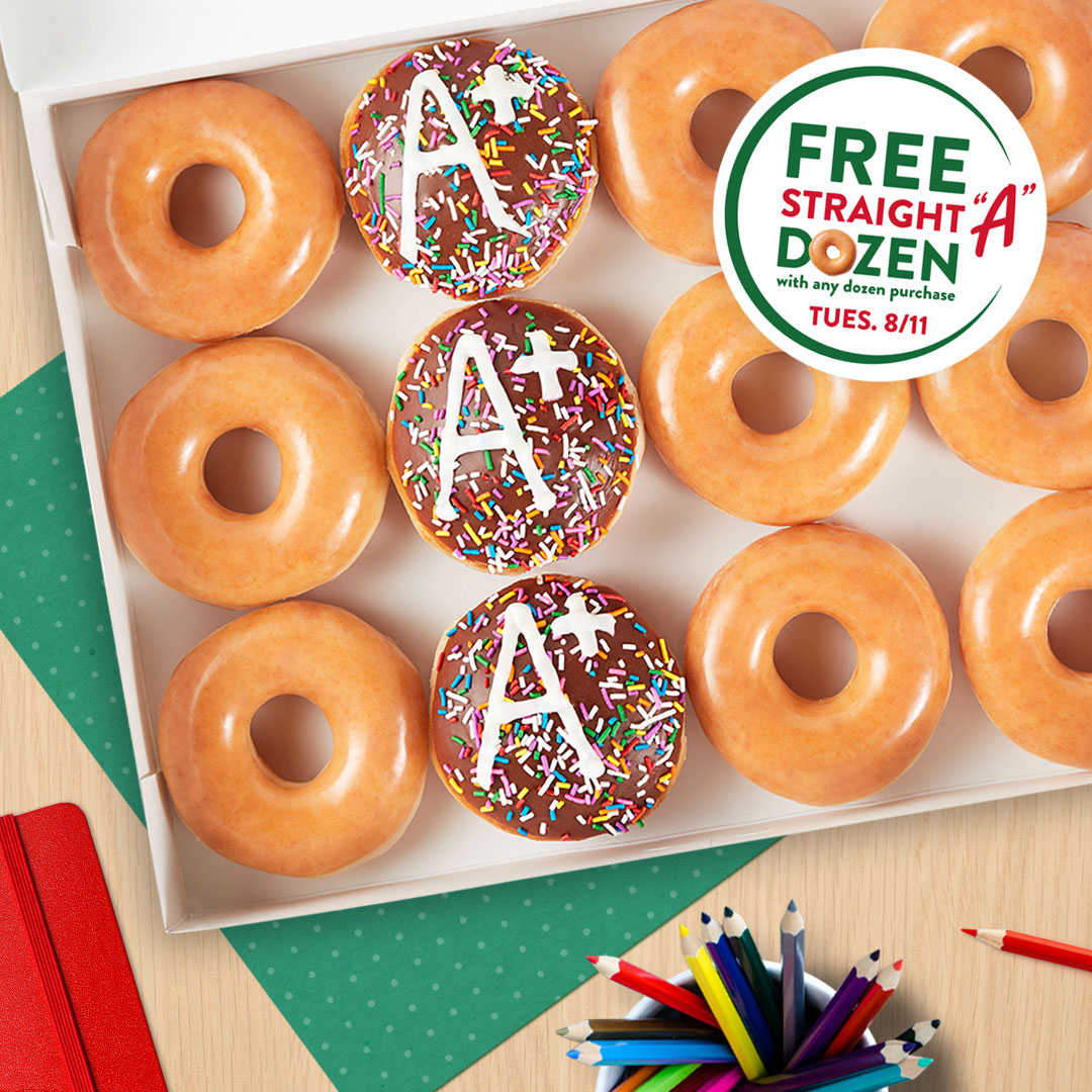 School looks different this year &amp; everyone is helping to educate kids no matter where the classroom is📚✏️To thank our educators, get a FREE Straight A Dozen w/any dozen purchase, 8/11 only🍩

US &amp; CAN participating shops only. While supplies last. Info - bit.ly/2C3U7yY