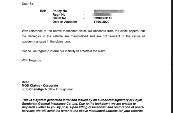 HemantNagpal16's tweet image. @irdaindia My claim no #PM00883110 is rejected by 
@royalsundaram,as according to them damages are not relevant and pre-existing.but these damages to engine wire are not preexisting as this wire is not repairable.This is hppening bcz history provided by dealer is not proper