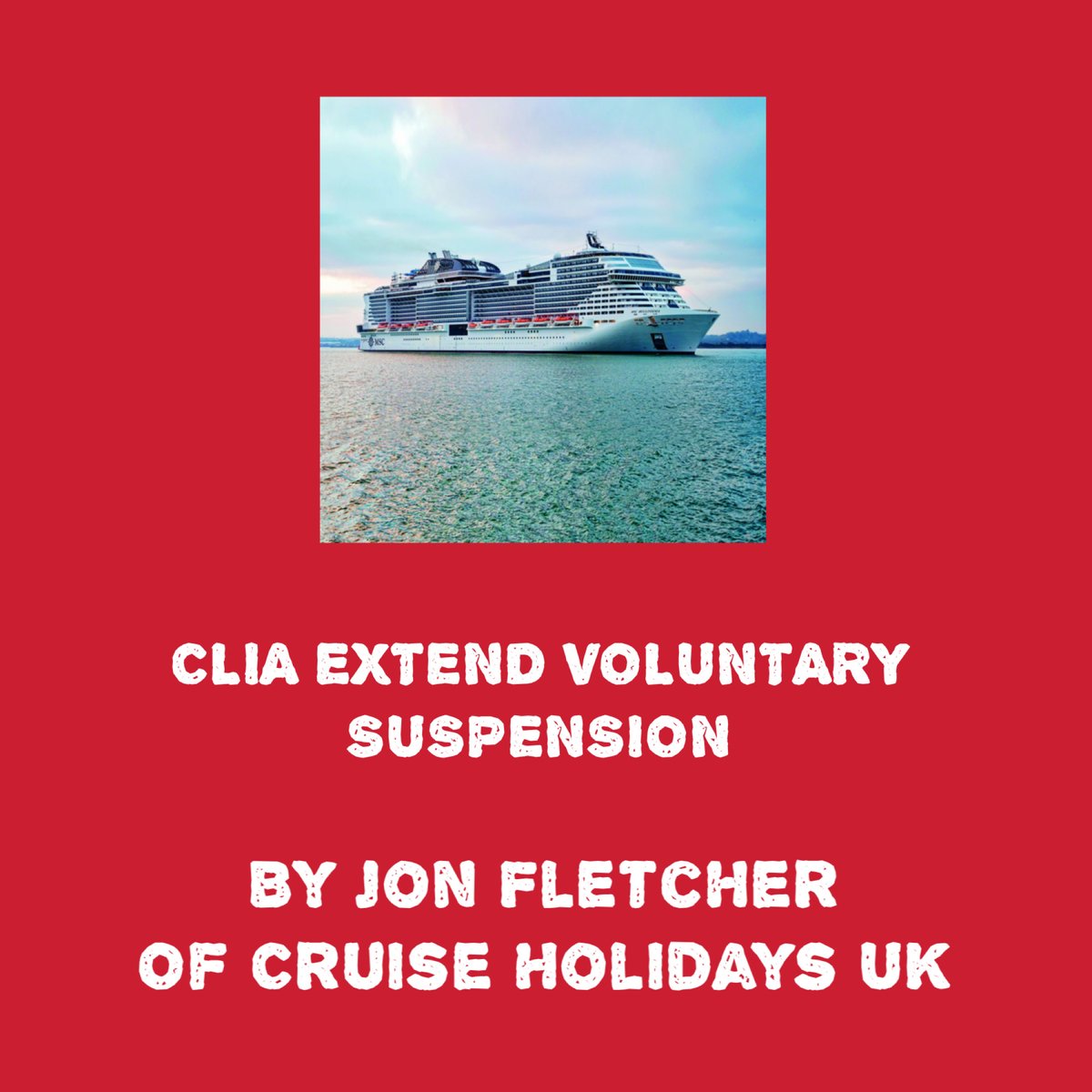 Latest #Cruisenews

#Cruise industry association (<a href="/CLIAGlobal/">CLIA | Cruise Lines International Association</a>), announces extension of Voluntary Suspension.  
Read more here

…servicecruises.cruiseholidaysuk.co.uk/cruise-line-ne…