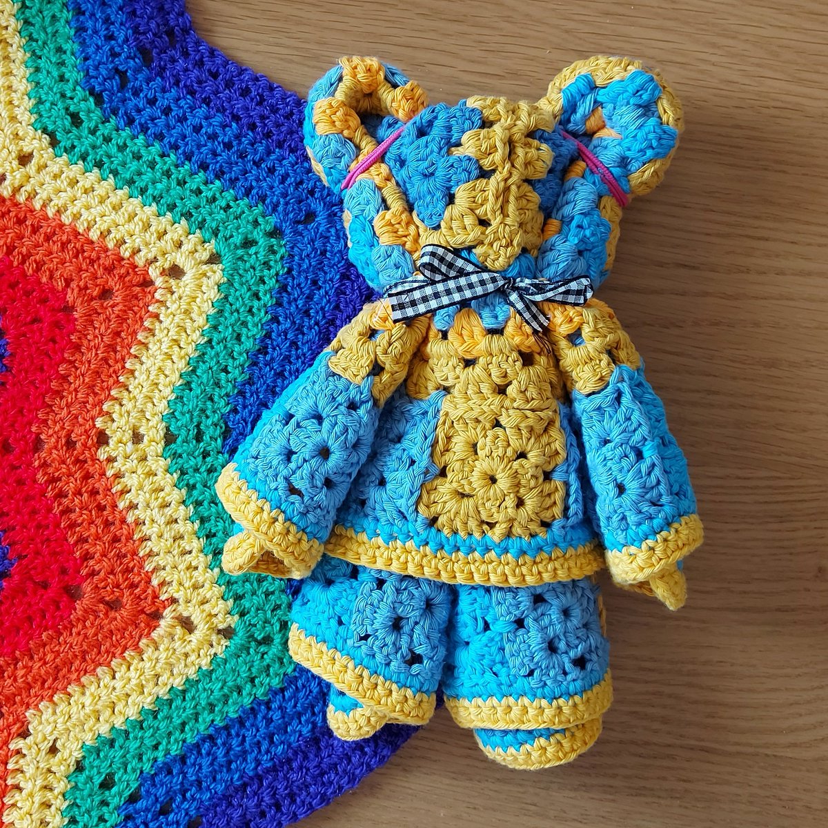 Yarn2Sew's tweet photo. Mini blanket is ready and folded into a little bear 🧸💙 Babies can't have too many blankets right? 😆 
Can't wait for the little one to be here and finally meet them! 👶 So excited to be an auntie again 💙💛
#crochet #handmade https://t.co/EMQKqUDFvn