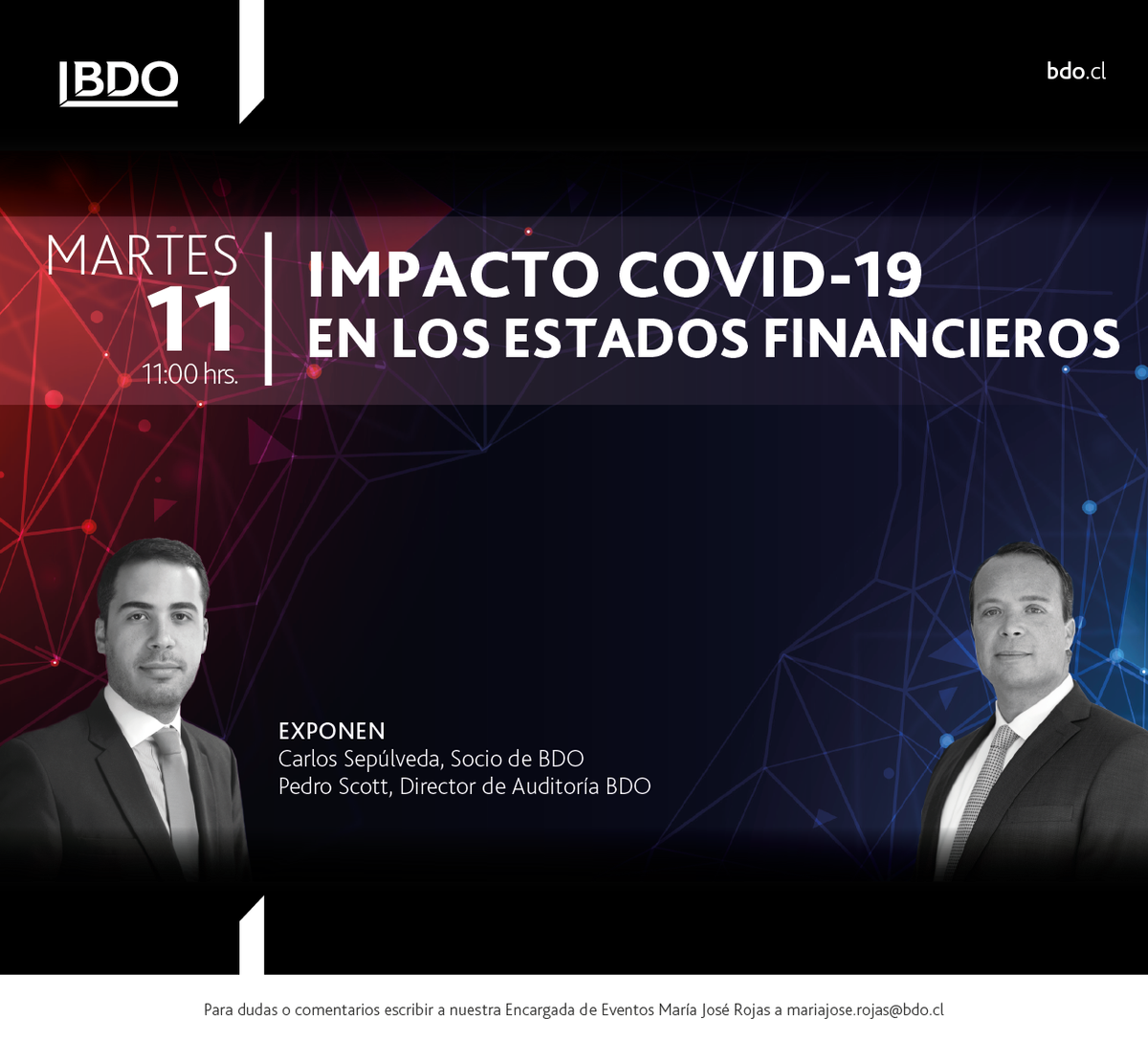 BDO_Chile's tweet photo. ¡Quedan POCOS cupos! Si quieres saber más sobre los Impactos del COVID- 19 en los Estados Financieros, los invitamos a participar en el #Webinar #GRATUITO que tendrá lugar el próximo Martes 11 de Agosto a las 11:00 am (CLT). Regístrate aquí: https://t.co/3Tb8HYZ9dY https://t.co/93attGihdg