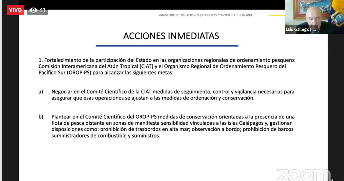 “Se tomarán acciones inmediatas para fortalecer la participación del Estado en las organizaciones regionales de ordenamiento pesquero: Comisión Interamericana del Atún Tropical (CIAT) y el Organismo Regional de Ordenamiento Pesquero del Pacífico Sur (OROP-PS)” #DiplomaciaActiva