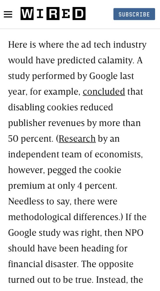 Now the good stuff. Author  @GiladEdelman clearly did his research as he doesn’t just float Google’s research as fact (it was quite flimsy research, sort of embarassing for Google, and competition regulators should/are asking questions about it). Narrow CPM analysis is dumb. /4