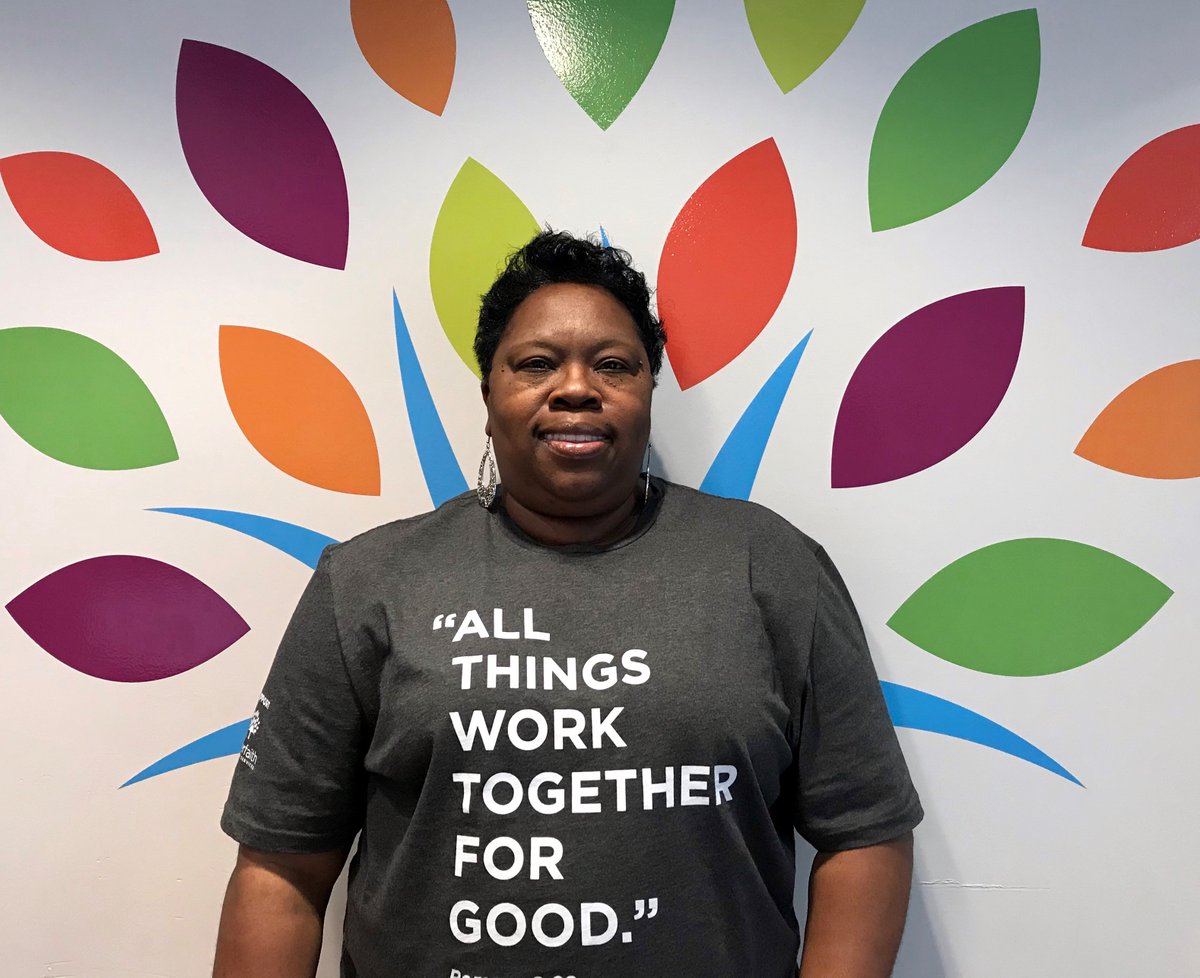 InterfaithD's tweet image. Our Director of Youth Services, Ms. Feleasha, is rocking her "Romans 8:28" t-shirt! You can purchase your own online here:  ow.ly/T2Bq50AHAxe.  Remember, all purchases support the hardworking families we serve! #HopeStore