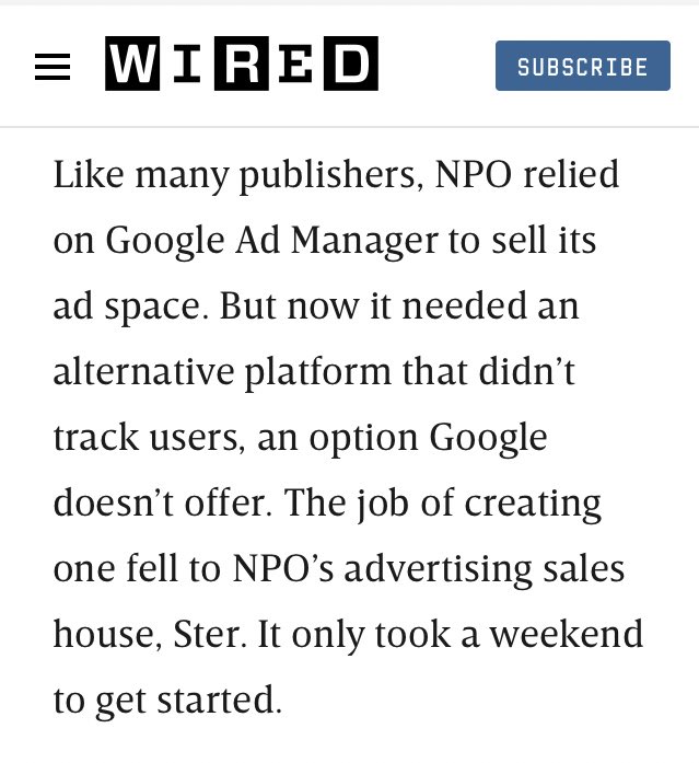 It sounds like this publisher literally built its own ad server to avoid Google’s surveillance ad business. 90% of publishers use Google and they have to in order to maximize ad revenues. Market is designed in order to protect and maximize Google’s interests. Antitrust much? /7