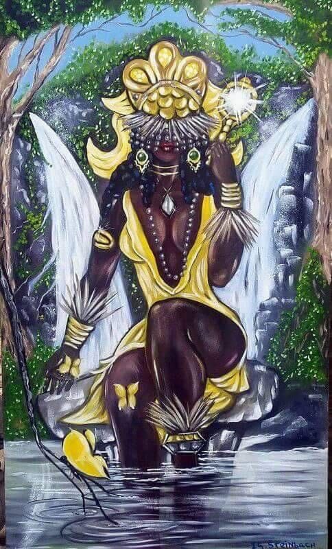 In many stories, Yemoja is Osun’s mother. Osun sees over her own river, love, fertility and sweetness. She’s a powerful warrior and a diviner too. She is the only female Irunmole. Osun was not brought into existence via a womb. Irunmoles can be orisa, but not vice versa 