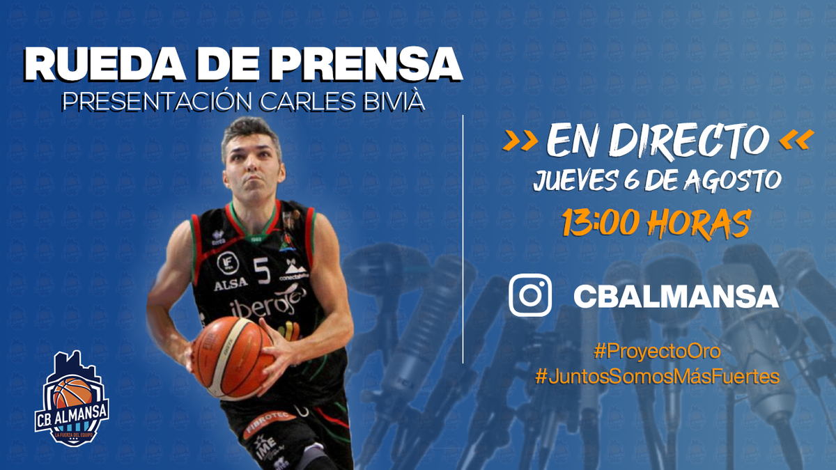#LEBORO | 📹 | Mañana a partir de las 13 horas en SidneyPNL será presentado oficialmente <a href="/carles_bivia/">Carles Bivià Muñoz</a>, primer fichaje del CB Almansa 2020/2021🔥.

En directo a través de nuestra cuenta de Instagram (instagram.com/cbalmansa) 💙

#ProyectoOro #JuntosSomosMásFuertes