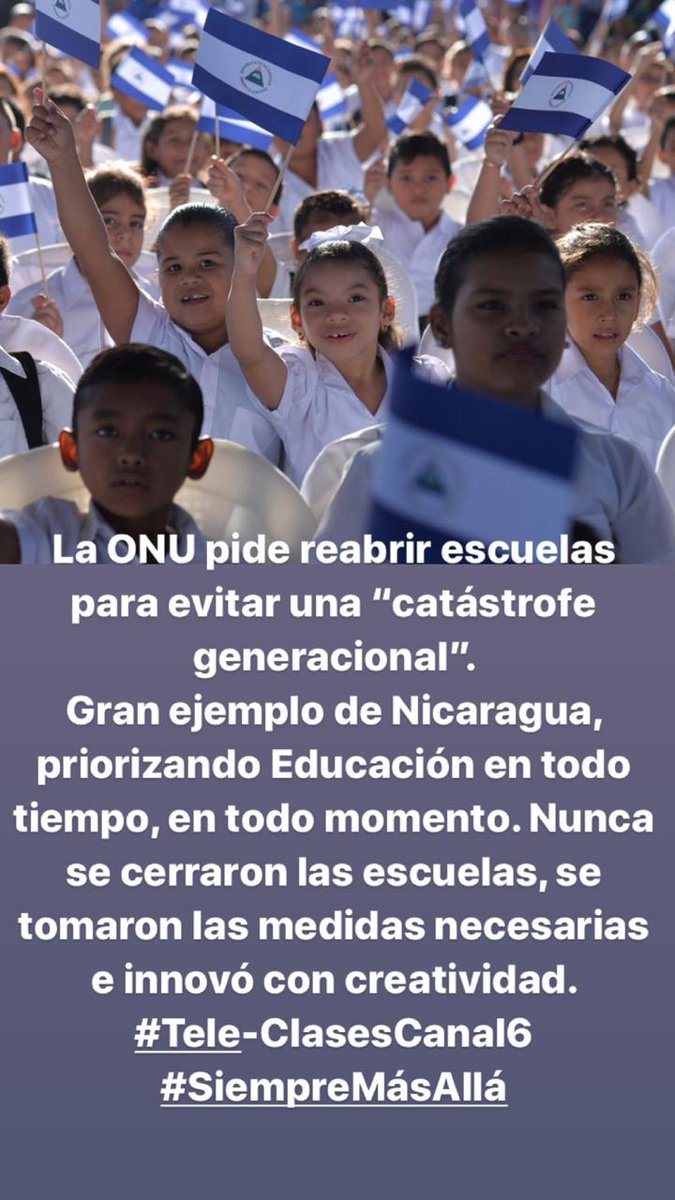 #BuenosDias // #viral 

La <a href="/ONU_derechos/">ONU Derechos Humanos - América del Sur</a> pide reabrir escuelas.

Que opinan ustedes?
#Nicaragua #OrgulloPatrio 
#PLOMO19 
<a href="/erickriosjs/">Erick Rios</a> <a href="/krupskaya_ny/">Krupskaya Rivera</a> <a href="/ElCuervoNica/">🅴🅻 🅲🆄🅴🆁🆅🅾🇳🇮</a> @gael_tavo <a href="/errezuniga/">ROZÚ 🇳🇮🙂</a> <a href="/alexaplomo79/">Antonella</a> <a href="/DiablaSandi/">🔱𝔏𝔞 𝔇𝔦𝔞𝔟𝔩𝔞 𝔰𝔞𝔫𝔡𝔦𝔫𝔦𝔰𝔱𝔞🌹🔥</a>  <a href="/samcarrion18/">𝐒𝐚𝐦𝐚𝐧𝐭𝐡𝐚 𝐂𝐚𝐫𝐫𝐢ó𝐧❤️🖤 🇳🇮</a> <a href="/taniasandinista/">TaniaSandinista</a> <a href="/Canal6Nicaragua/">Canal 6 Nicaragua</a> <a href="/AaronPeraltaNic/">Aaron Peralta</a>
