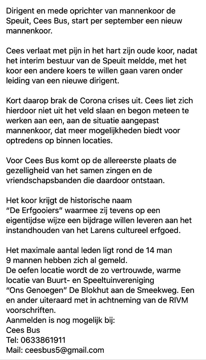 mieke7777's tweet photo. Laren NH krijgt een nieuw mannenkoor. https://t.co/E3jSVckrwh