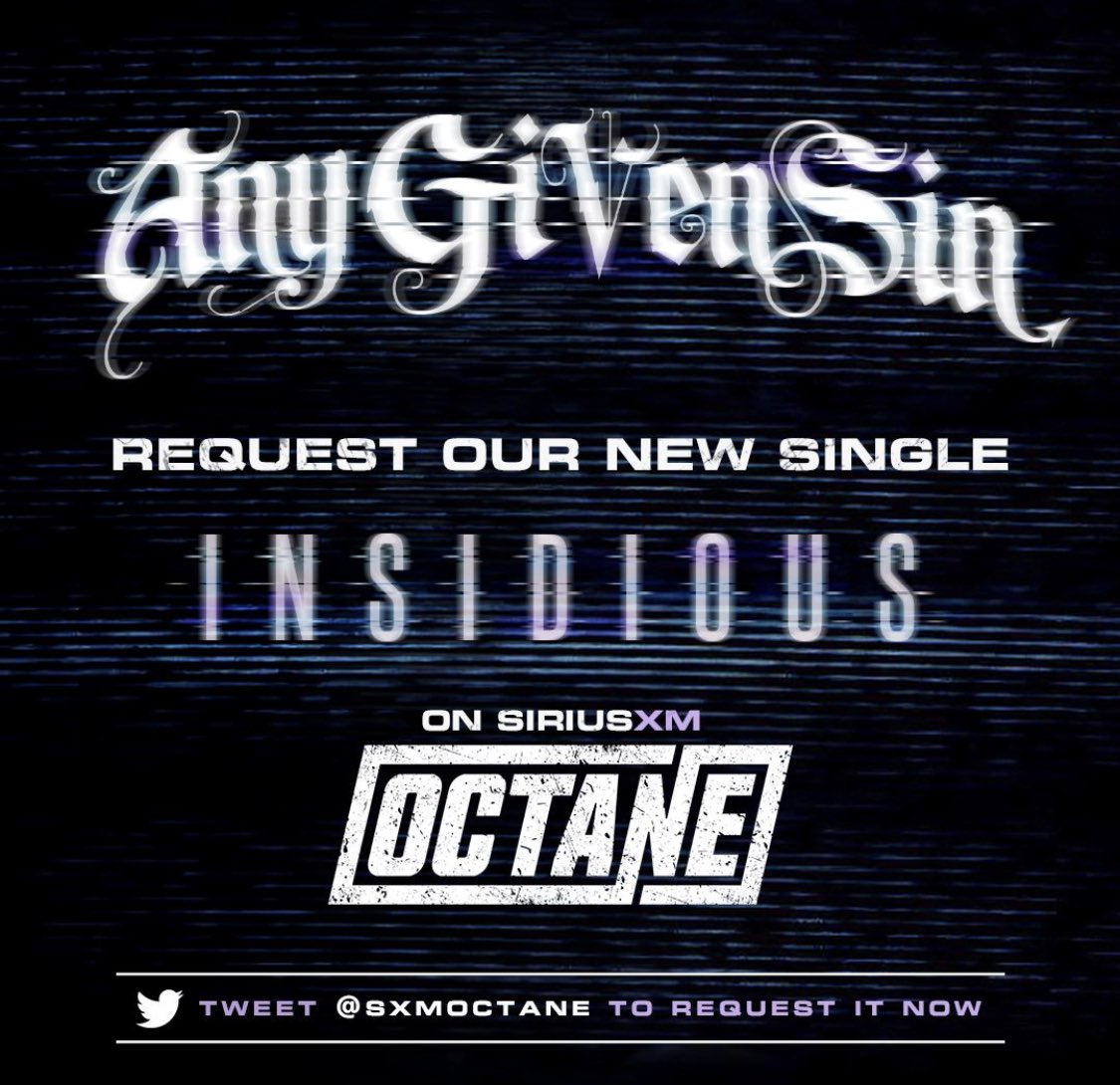 anygivensinband's tweet photo. TWEET IT UP !!!!
Tag @SXMOctane and use those hashtags #Insidious #AnyGivenSin
We truly appreciate all the love and support you give us.
#Insidious #AnyGivenSin #Twitter #TweetItUp #RequestIt #Blessed #BestFansEver https://t.co/HHDw6cO0Fa