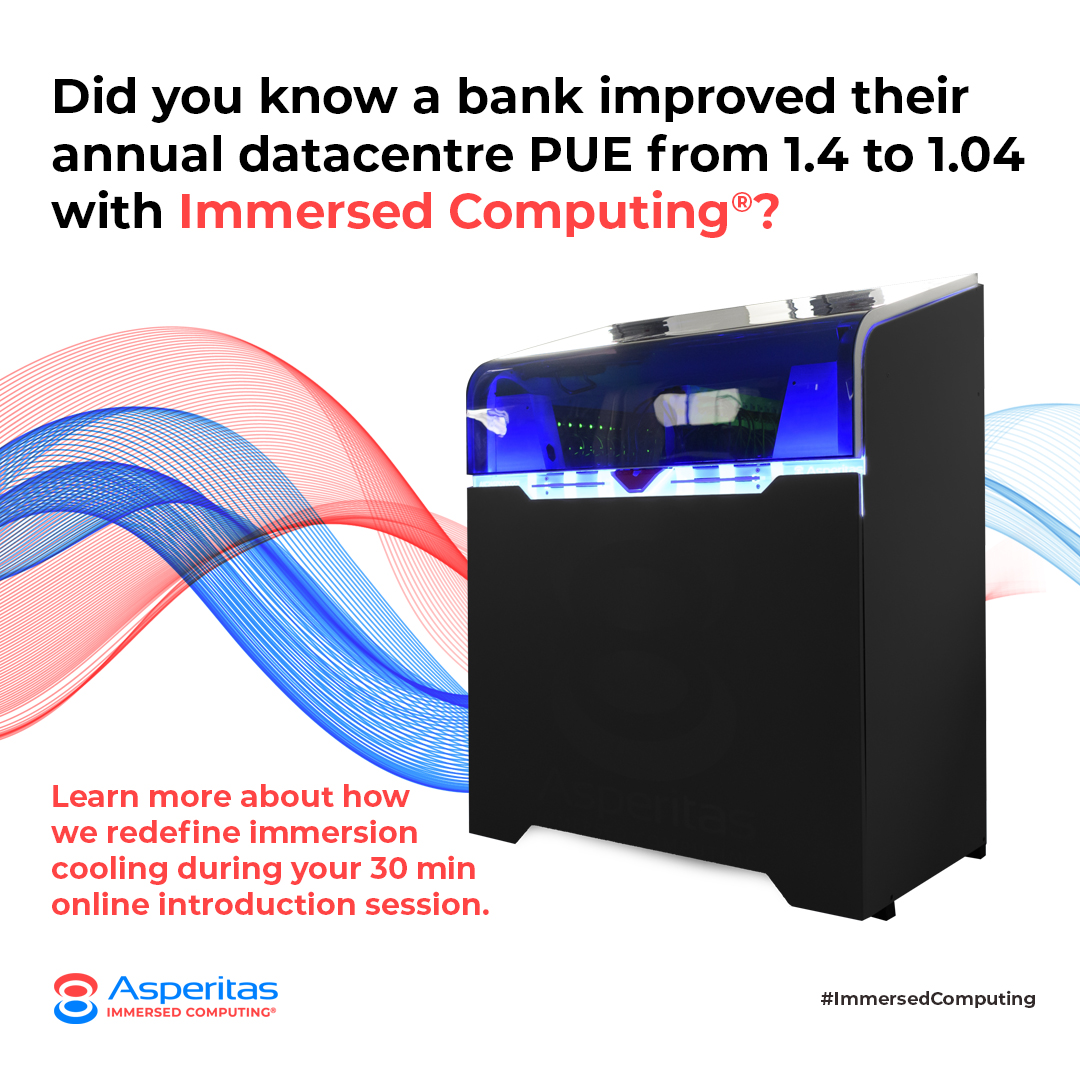 Asperitas_IC's tweet photo. You might have heard about #immersioncooling, let us give you an introduction or quick update on our technology, partnerships and cases. Learn more about a bank improving their annual datacentre PUE and more during a 30 min session. https://t.co/PRHdVfZIFF #PUE #immersedcomputing https://t.co/brzTeuV1Ov