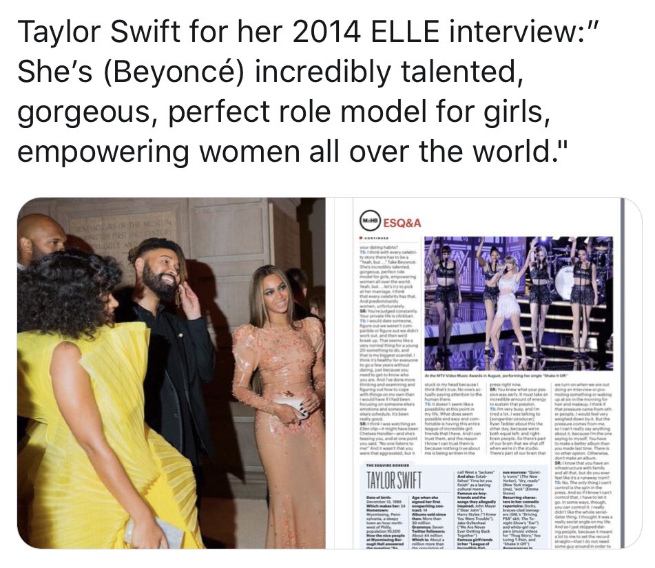 28) Taylor Swift & Beyoncé shares mutual respect and admiration.“I love Beyoncé more than what is normal, tho I tried hard not to let it get creepy.”“I’m always like look at Beyoncé, she’s magnificent.”