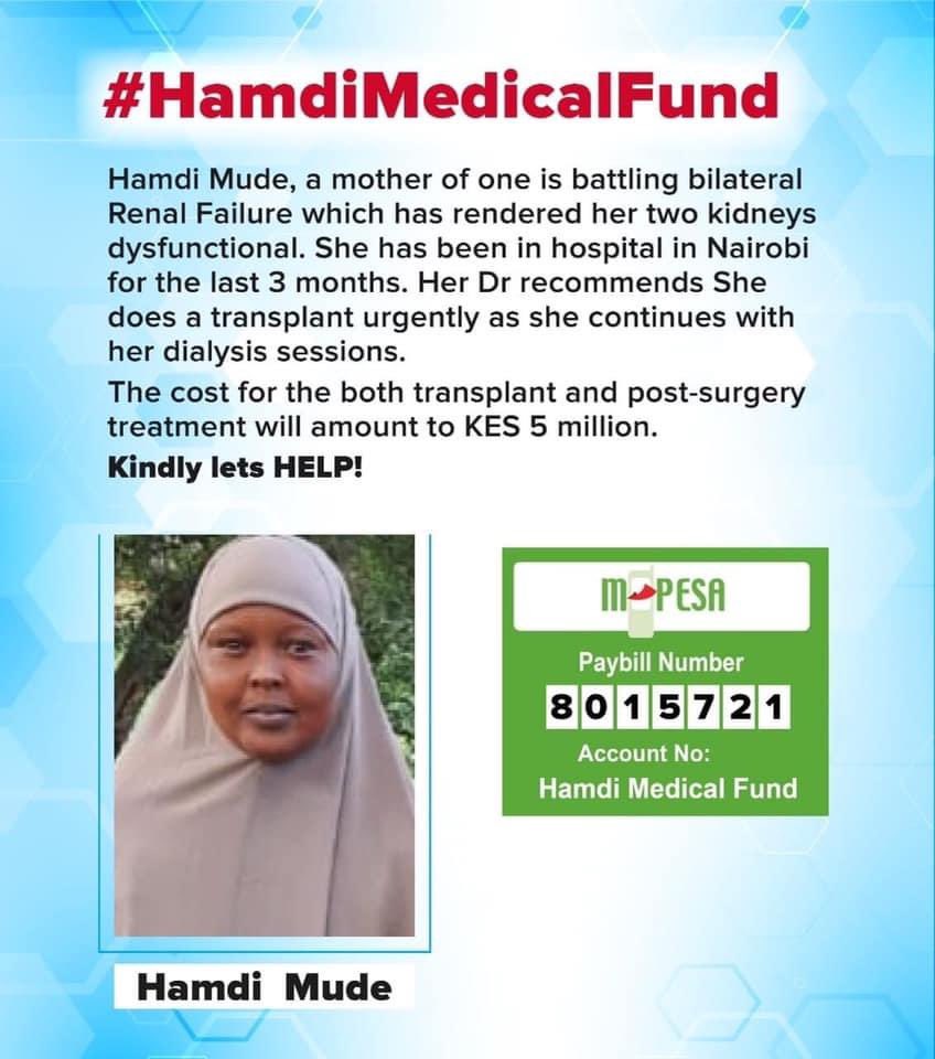 maryamdahir's tweet photo. Dear social media family. Please stand with me in support of medical fund for my sister Hamdia Mude Billow. Today it is her, tomorrow it could be you or I. I have no doubt you will support this course in numbers. May Allah bless you and your families. https://t.co/X3NIPfpylH
