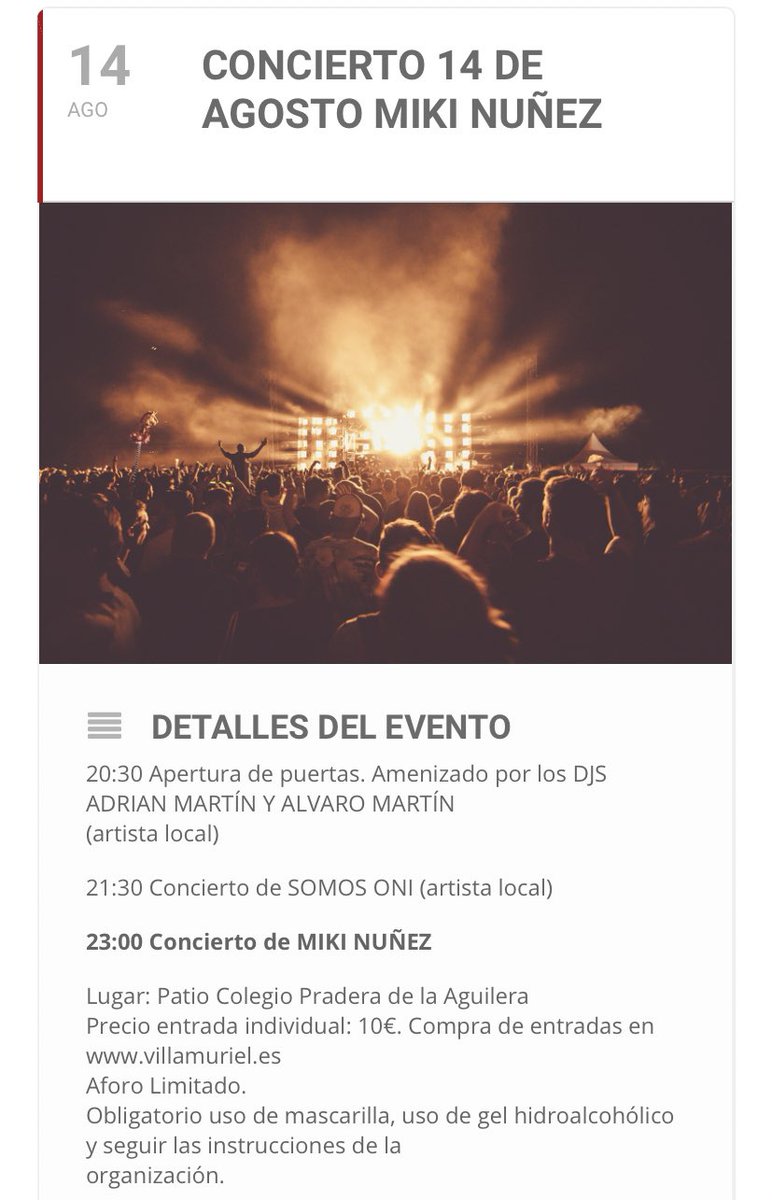 MikiNunezCFO's tweet photo. 📅 ¡NUEVA FECHA!

¡Miki estará el próximo 14 de Agosto en Villamuriel de Cerrato, Palencia!

📍 Patio Colegio Pradera de la Aguilera
🕒 23:00h
🎟 10€, compra en https://t.co/Aj6YzduNYx https://t.co/7cBgl9tLhL