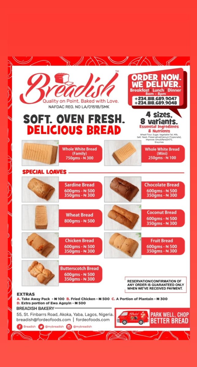 mybreadish's tweet image. Breadish is your go to bakery for quality, delicious, fresh bread. We have bread in different sizes and different variants. Order fast, get it faster 😎 #Breadish #RevolutionNow #LOML #LayconOurRomeo