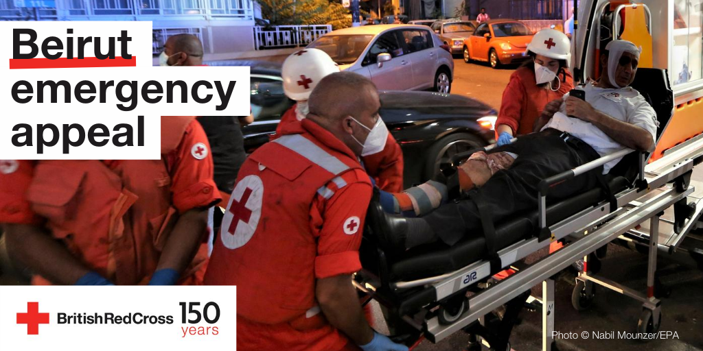BritishRedCross's tweet photo. Saving lives in Beirut right now is the immediate focus for the Lebanese Red Cross.

If you’d like to support the emergency teams at the scene to help save lives, please donate to our appeal: https://t.co/IP36rEICgf https://t.co/DMzMxlaXct