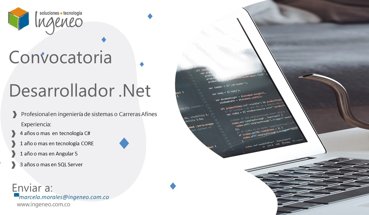 IngeneoSAS's tweet photo. Estamos en búsqueda de un Ingeniero de Sistemas o carreras afines con conocimientos en programación .Net.
Enviar hoja de vida a marcela.morales@ingeneo.com.co
#trabajosihay #empleo #ofertalaboral #vacantes #software #net #core #C #angular5 #sqlserver https://t.co/m0lDJwa41K