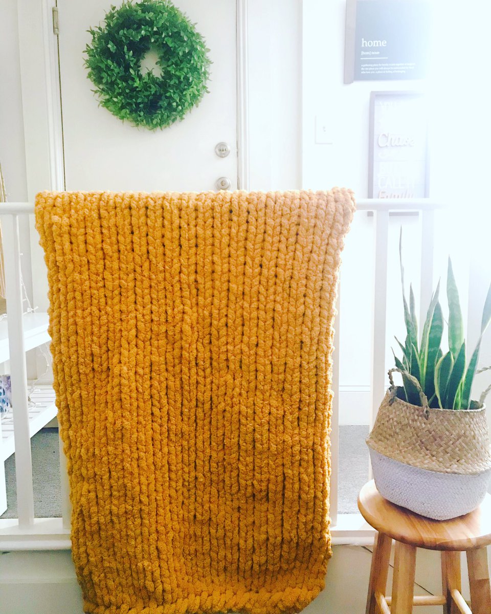 knitsandlove's tweet image. This beautiful Mustard Chenille Chunky Knit Blanket is complete! It’s so soft and measures at 35x60. It can double as a throw blanket and end of bed blanket!! Message me if you would like something similar ❣️| #flatlay #chunkyknitswithlove #chunkyknitblankets #handmadechunkyknit