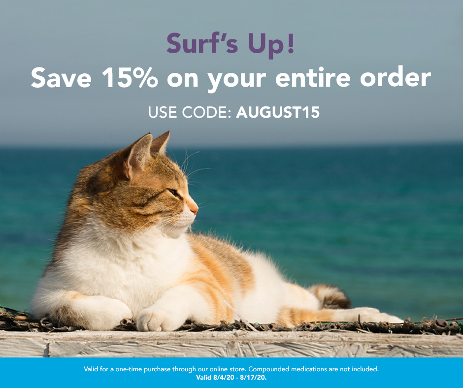 Be sure to visit our online store and SAVE this summer. Use code AUGUST15 and get 15% off your entire order. ow.ly/LyBs50ARvQt #bothellpet #bothell  #veterinary #petpharmacy #petfood