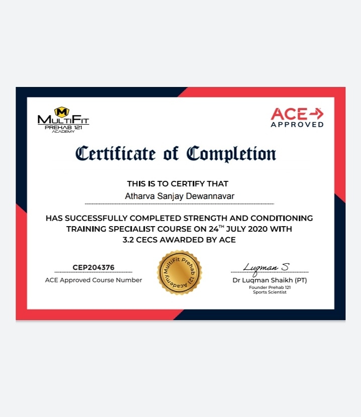 Atharvadewannav's tweet photo. Upgraded the certificate.. @acefitness approved.. Proud moment and feels happy!!! #fitness #happy #certified #upgrade #strengthandconditioning #grateful #multifit #hustle https://t.co/sKuzbiWjfC