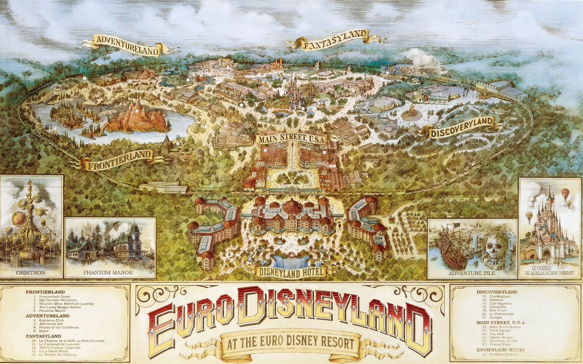 CafeFantasia's tweet photo. Jim Michaelson's #EuroDisneyland Park Fun Map, Faux 1892 Version. 🗺 #DisneyMaps #DisneylandParis
Original "The Magic Kingdom" concept blueline from 1990. 📝
Final poster from 1991, which can be found inside City Hall. 😍 #DLPtrivia https://t.co/dW5TJccLYb