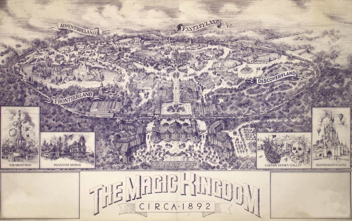 CafeFantasia's tweet photo. Jim Michaelson's #EuroDisneyland Park Fun Map, Faux 1892 Version. 🗺 #DisneyMaps #DisneylandParis
Original "The Magic Kingdom" concept blueline from 1990. 📝
Final poster from 1991, which can be found inside City Hall. 😍 #DLPtrivia https://t.co/dW5TJccLYb