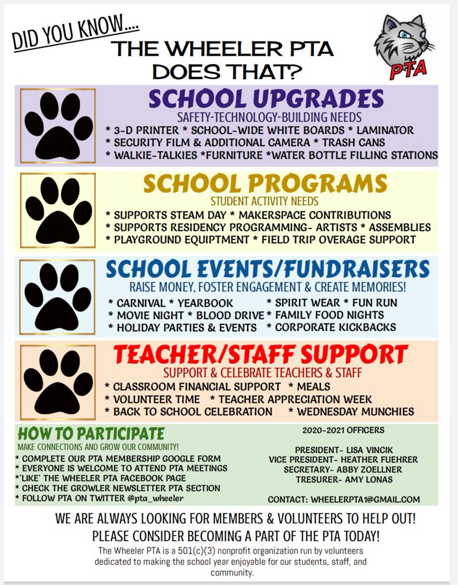 Wheeler PTA - Omaha (@pta_wheeler) on Twitter photo The PTA does that?! Want to be a part of the amazing group of volunteers that support our <a href="/wheeler_mps/">Wheeler Elementary</a> students and teachers?! 
Click on the link below to fill out our membership form and join us! 🐾
docs.google.com/forms/d/e/1FAI… The PTA does that?! Want to be a part of the amazing group of volunteers that support our <a href="/wheeler_mps/">Wheeler Elementary</a> students and teachers?! 
Click on the link below to fill out our membership form and join us! 🐾
docs.google.com/forms/d/e/1FAI…