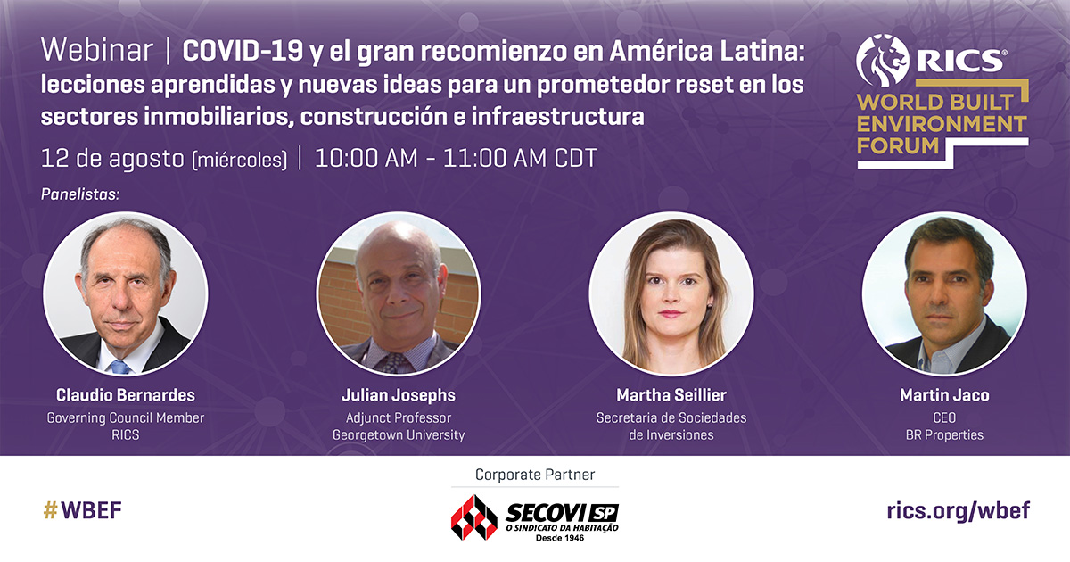 Para analizar la nueva realidad de los sectores #inmobiliarios, #construcción e #infraestructura en América Latina en la era #COVID-19, invitamos a profesionales destacados para una conversación online. Regístrese hoy bit.ly/3f0vgt7