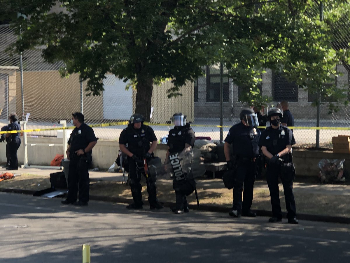 Denver police has brought in larger weapons, more bodies. Riot gear. They feel antsy, I assume it’s because every officer knows what they’re doing is wrong.