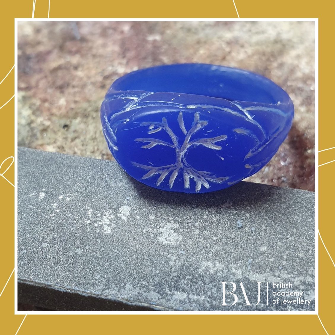 BAJ_UK's tweet photo. ⚒ BAJ BIRMINGHAM: Using the technique of wax carving, BAJ student Tom Rigby created this ring last week. The class had to produce a design based around fairytales. Tom designed this signet ring with a tree of life design.
#BAJstudents #BAJbirmingham #waxcarving https://t.co/7NMgJE59Yn