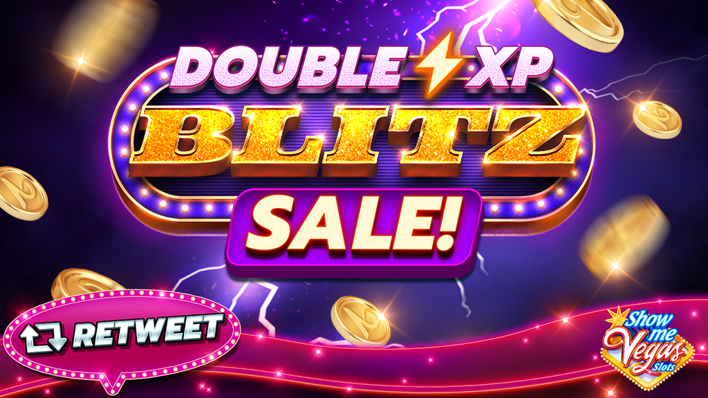 ShowMeVegasSlot's tweet photo. ⚡FLASH SALE: Double XP Blitz!💲💲 Buy coins & activate DOUBLE XP rewards while spinning at ANY BET!⏰💥HURRY! ⏳ Time is running out! 🔥Like this post and 💰✨Collect your FREE COINS to PLAY▶️ https://t.co/yKhEFHdWKL #DoubleXPBlitz #Sale #Offer #Casino #BigWins #Slots #Casino https://t.co/b0nq5UleFO