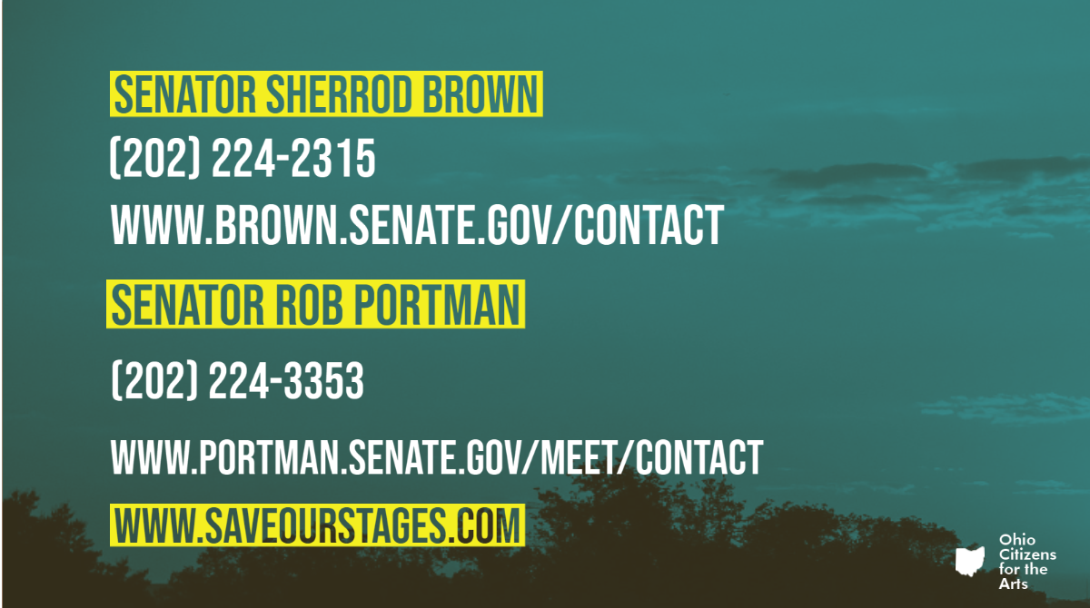 Visit SaveOurStages.com to learn more and to send a digital letter today! 
#SaveOurStages #SaveOhioStages #OhioArtsStrong