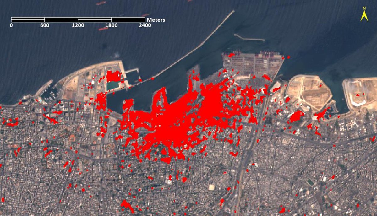 GeoSpaceSol's tweet photo. datos #Sentinel-1 se utilizaron para mapear rápidamente la afectación (áreas en rojo) por la explosión del día de ayer en Beirut - Líbano mediante análisis de #SAR #CoherenceChangeDetection, realizado en #ENVI #SARscape por #sarmap.
Imagen de fondo Sentinel-2
#SARprocessing https://t.co/dvCBkNjWMV