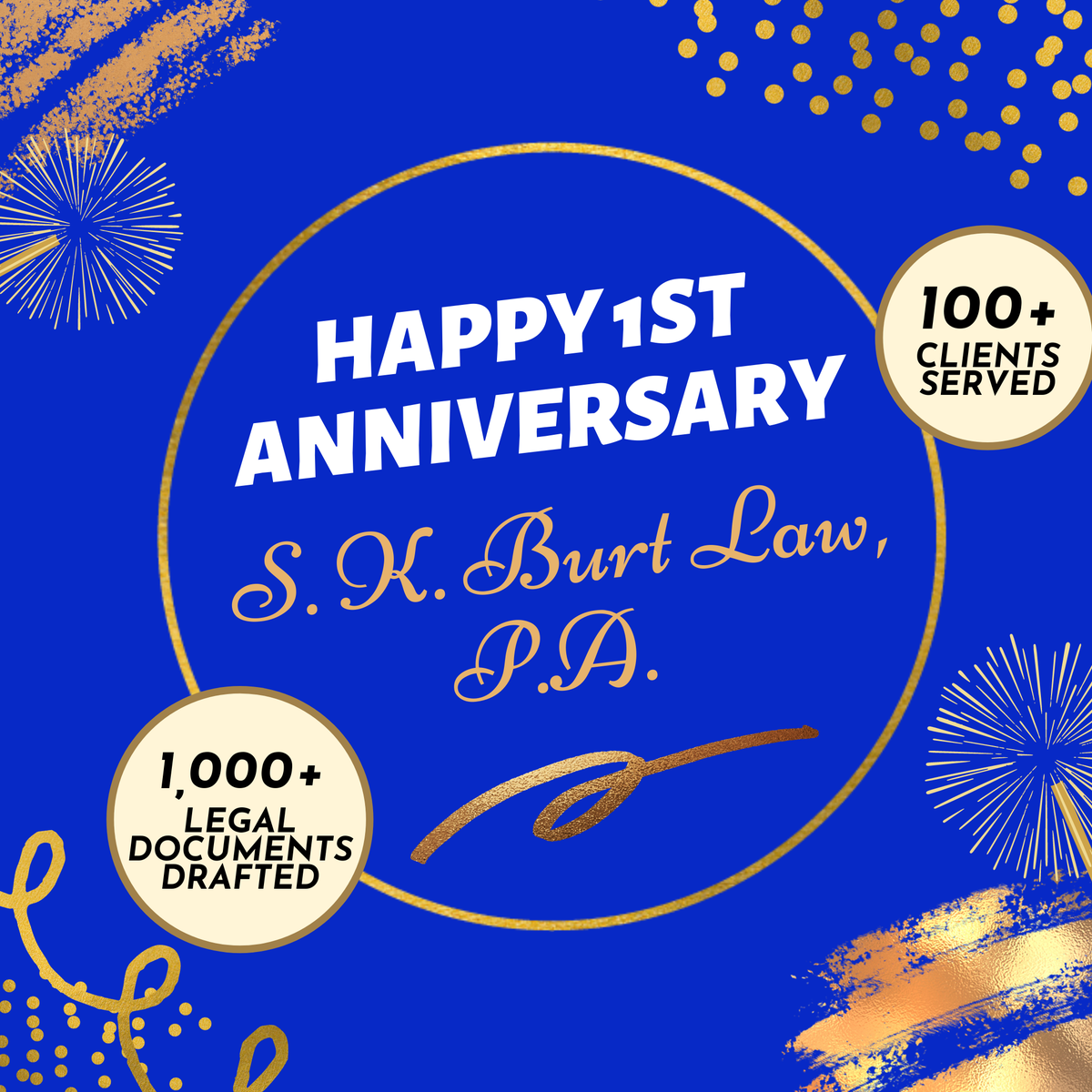 skburtlaw's tweet photo. Today we are celebrating S.K. Burt Law, P.A.’s 1 Year Anniversary! The firm has come a long way and grown so much in the span of a year. We hope to continue to expand and help as many people as possible. Here’s to many more years to come! #Anniversary #1Year #LawFirm #Expanding https://t.co/7xNwOwW67P