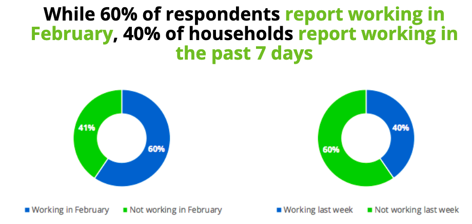 The Burkina Faso survey was in partnership with the Ministry of Employment & focused on employment and business outcomes, particularly for youth and vulnerable populations.  https://dataverse.harvard.edu/dataset.xhtml?persistentId=doi:10.7910/DVN/BGHJYK https://www.poverty-action.org/sites/default/files/FRENCH_Burkina%20Faso%20RECOVR%20Survey%20Analysis.pdf