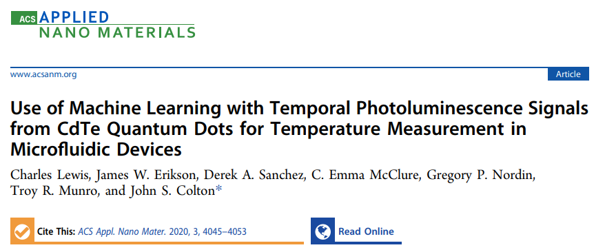  @JohnColton70 and students devised a new algorithm based on machine learning to determine the temperature of microfluidic devices using the photoluminescence of quantum dots.  https://pubs.acs.org/doi/10.1021/acsanm.0c00065?ref=pdf
