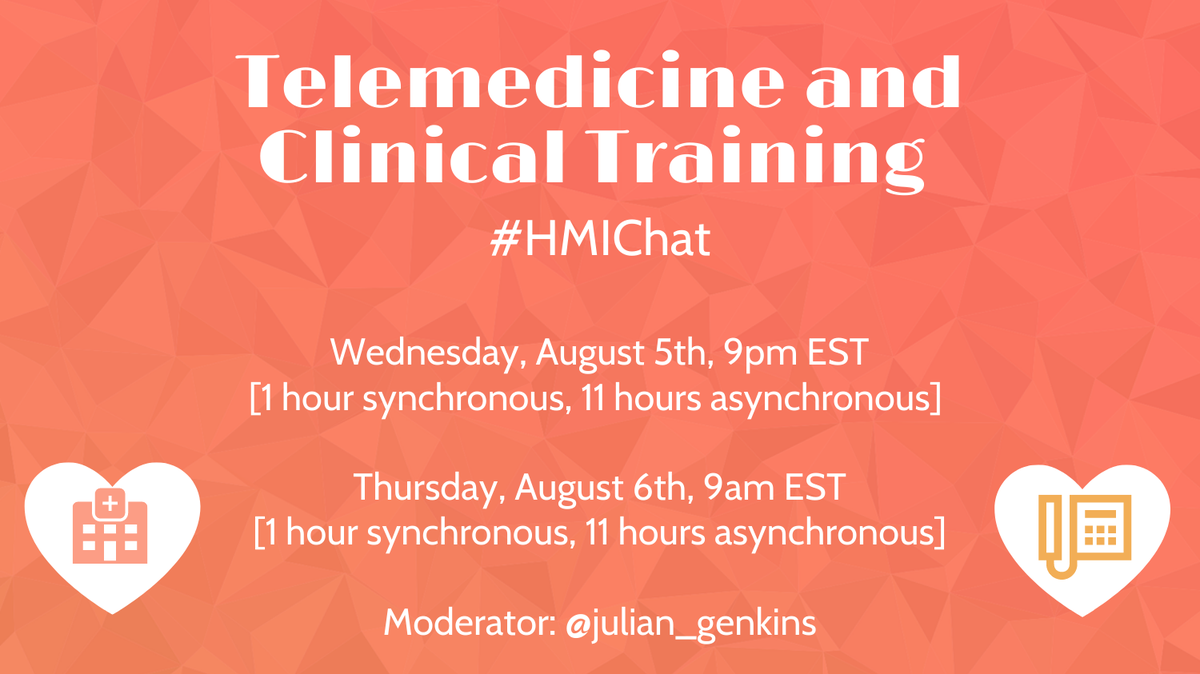 HarvardMacy's tweet photo. Please join our upcoming #HMIchat starting TONIGHT at 9 pm EST!
We will discuss "#Telemedicine and #Clinical Training" with moderator @julian_genkins!
#HMICommunity #MedTwitter #MedEd
@kreutermd @StephenPaulWoo4 @cabowler1 @AliceTangMD @docramiro
https://t.co/JFBmhC4uEl https://t.co/JZNkpvsbd2