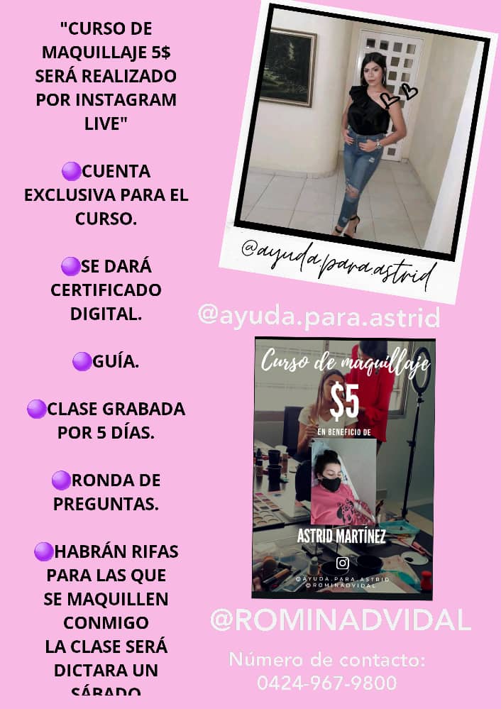 AyudaAstrid's tweet photo. Curso de maquillaje en beneficio a nuestra amiga Astrid Martinez, Gracias a todos los que nos han ayudado de alguna manera, Astrid lo agradece mucho. La informacion completa esta en ig @Ayuda.para.astrid RTRTRT https://t.co/qYAfdO0DPw