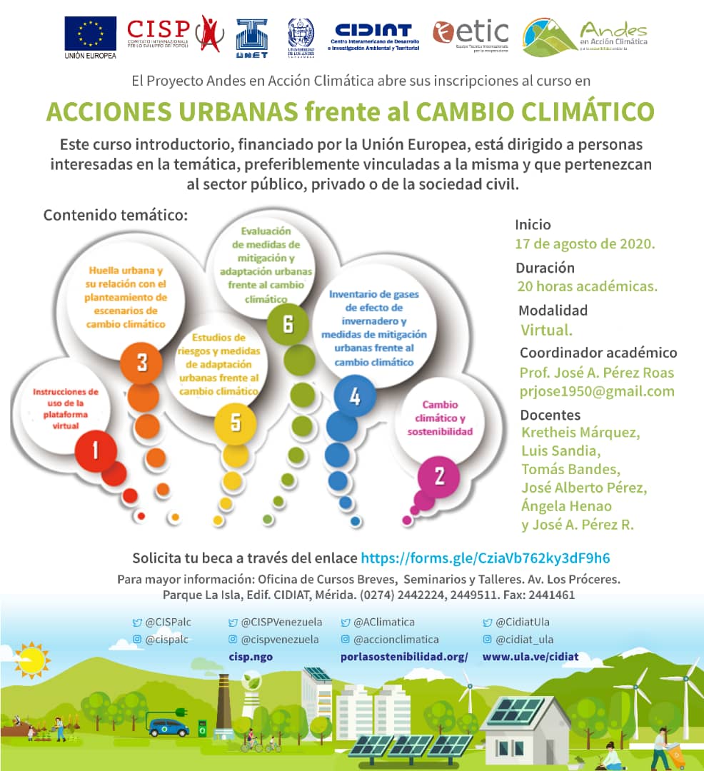 ¿Quieres conocer sobre las medidas de adaptación urbanas frente al cambio climático 🌳? Inscríbete en el curso virtual organizado por el proyecto Andes en Acción Climática financiado por #UEenVenezuela. Inicia el 17 de agosto.

➡️ Accede a una de las becas
docs.google.com/forms/d/e/1FAI…