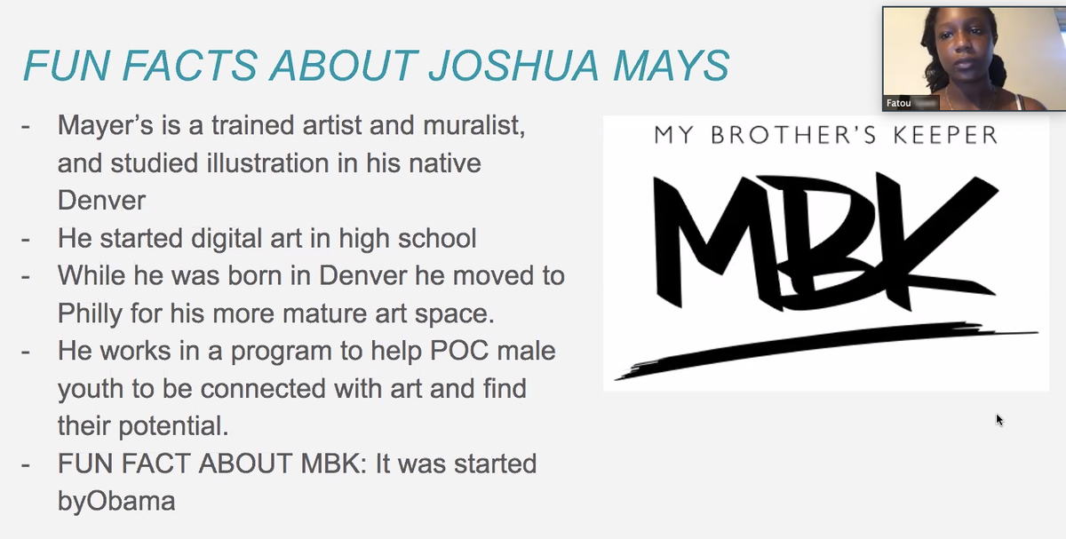 globalkids's tweet photo. GK summer program Media Movement is in full swing. For this project, youth researched Black creators and presented to each other on their lives and work in order to amplify Black voices and raise awareness of Black artists in contemporary society. #MichaelRayCharles #JoshuaMays https://t.co/kiLc8Pwu1E